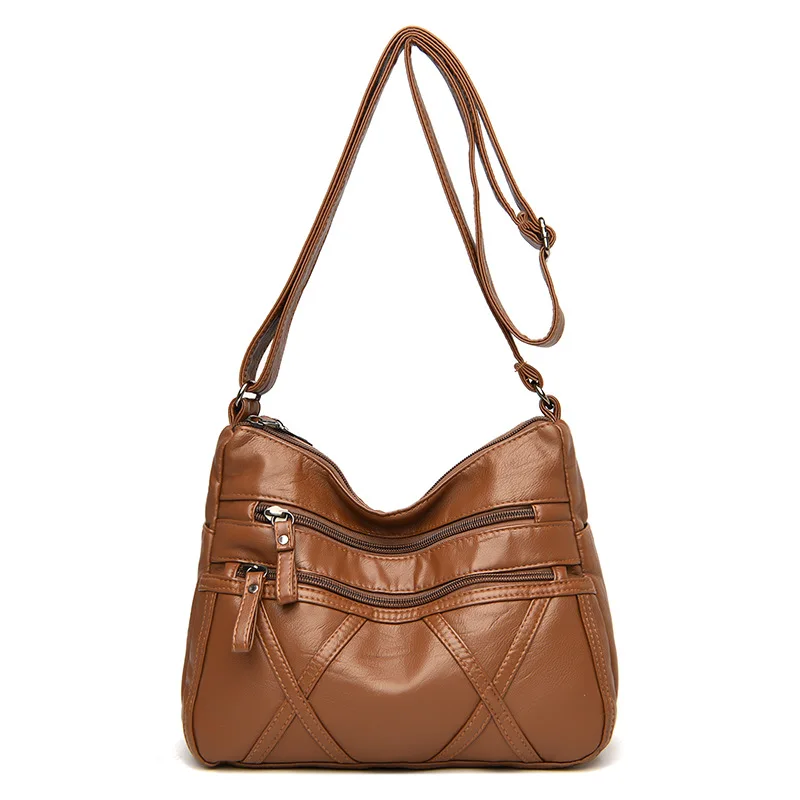 

Brand Designer Shoulder Bag For Women2021 PU Leather Crossbody Retro Simple Solid Color Mujer Multi-pocket Messenger Bags Bolsa