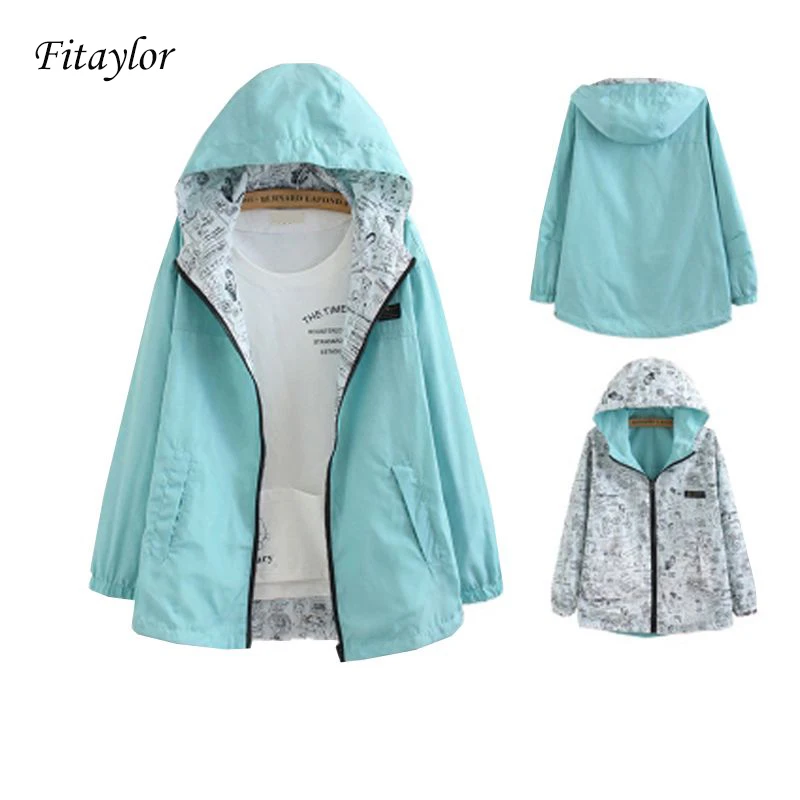 Женская ветровка ftaylor двусторонняя Свободная куртка на молнии с капюшоном и