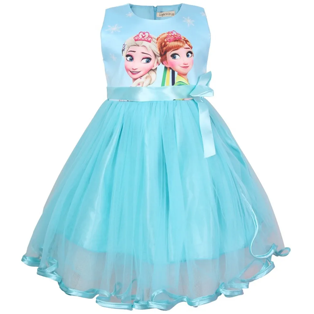 Платье для девочек летняя одежда маленьких платье принцессы Эльзы праздничный