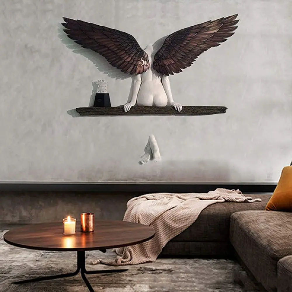 

3D Statue Angel Art Sculpture Wall Artwork Angel Wings Decoration For Living Room Bedroom Decoration Home Decorative Ornament