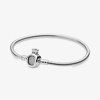 925 sterling silver pave type o crown cz zircon snake chain pendant charm bracelet diy jewelry making for original pandora