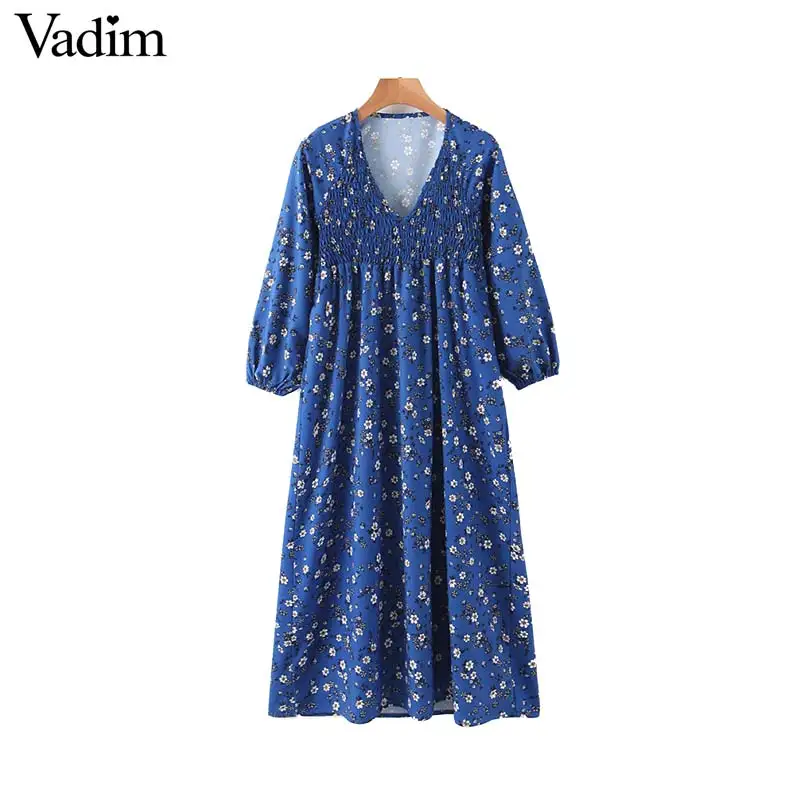 Вадим женское платье миди с цветочным принтом V образным вырезом длинным рукавом