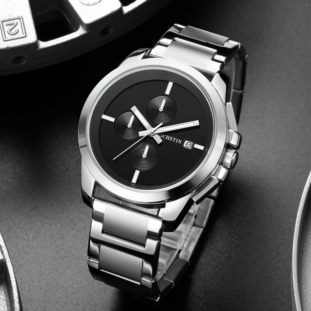 Часы-хронограф мужские Кварцевые водонепроницаемые из нержавеющей стали -