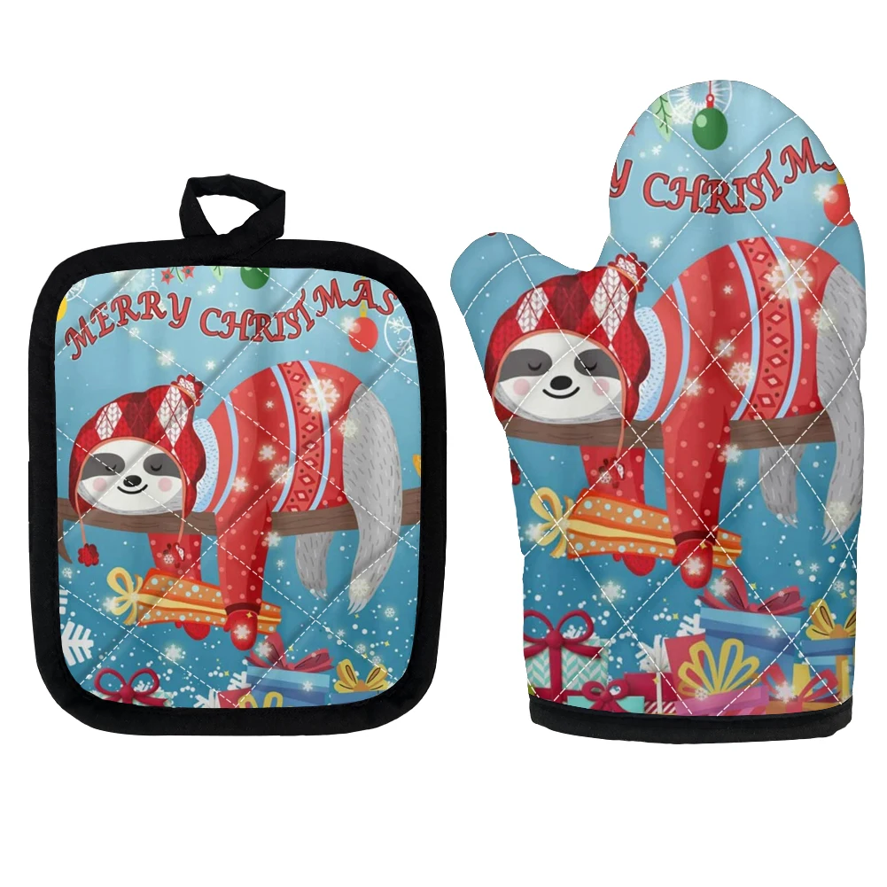 

Детские защитные перчатки с надписью "Merry Christmas" для приготовления пищи, домашние изолированные перчатки, варежки для выпечки, комплект из 2 в...