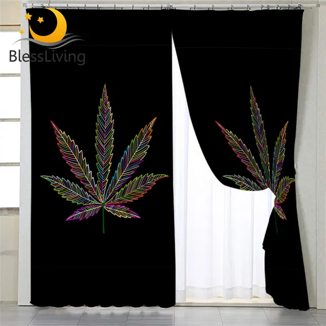 BlessLiving Maple Curtain for Living Room Nature Leaf Luxury Curtains Colorful Window Curtain Bedroom 1-Piece Black gardinen 1