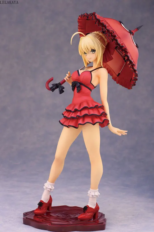 18 см Новое поступление Аниме экшн-фигурки Fate Stay Night Fate/Extra Saber Nero Red Dress Take Umbrella ПВХ