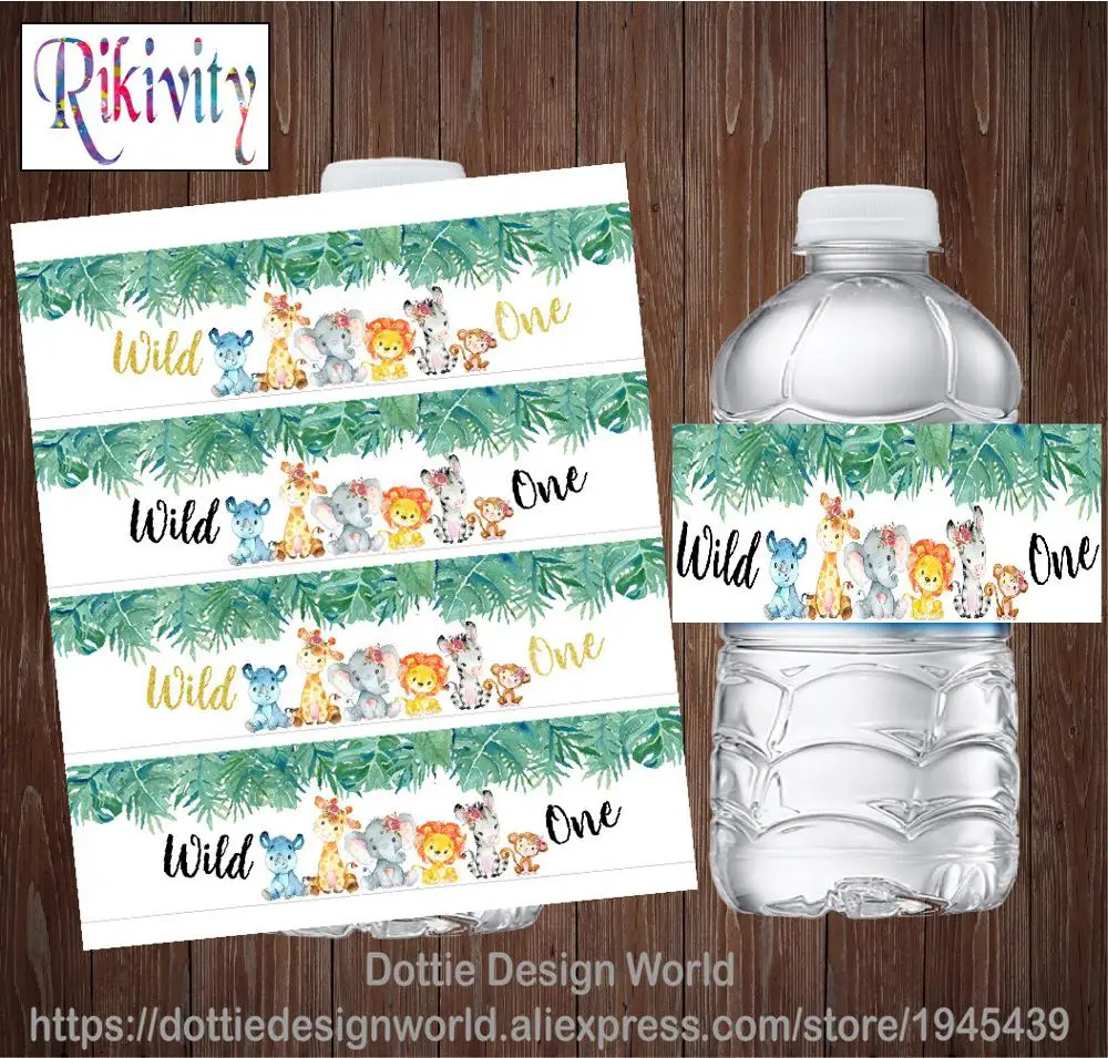 20 персонализированные джунгли сафари дикий один день рождения бутылки воды вина