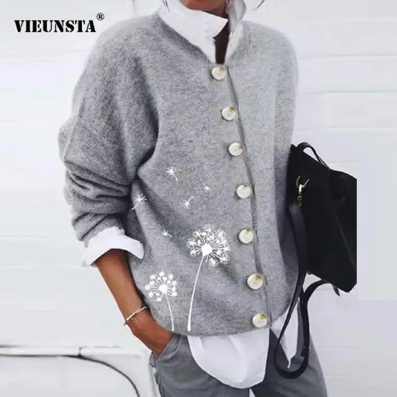 

2021 повседневные Ретро Блузки с принтом одуванчика топы Модный зимний флисовый кардиган на пуговицах рубашка осень с длинным рукавом Свобод...