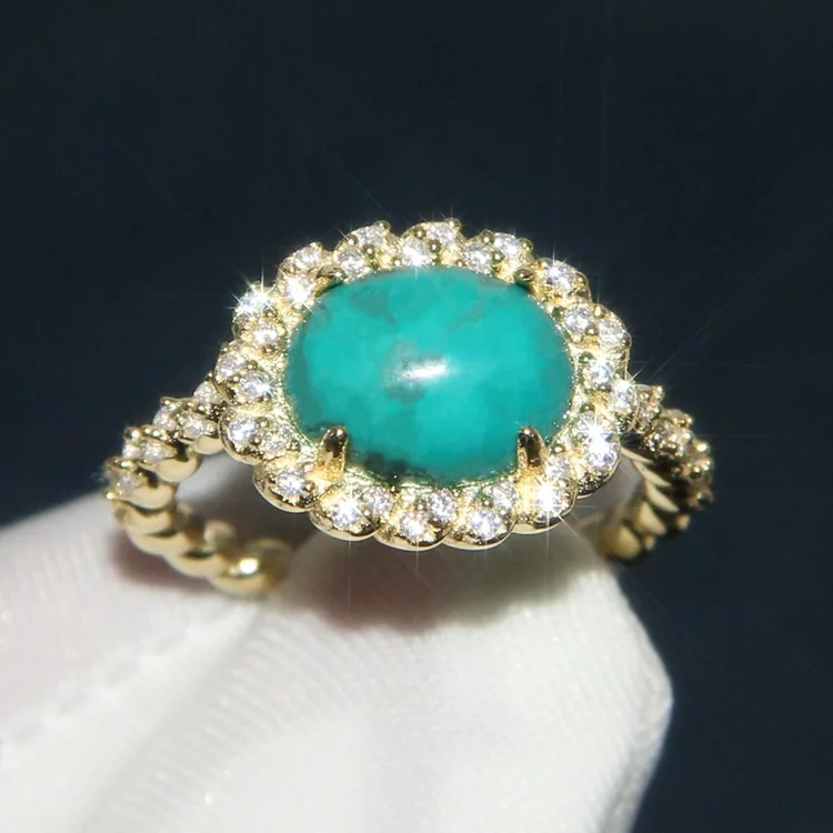 925 стерлингового серебра Ретро бирюзой палец кольцо Романтический cz кристалл