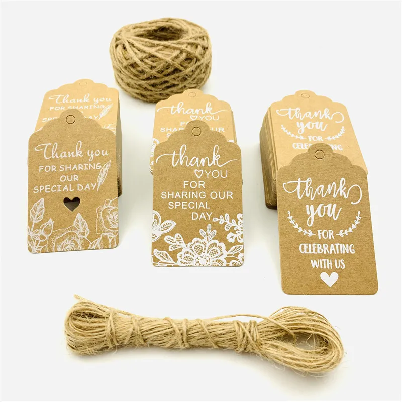 

50 шт в наборе, Новая Свадебная вечеринка Европейский крафт бумажные бирки для подарков спасибо пригласительные билеты этикетки с Свадебный Сувенир украшения 7*4 см