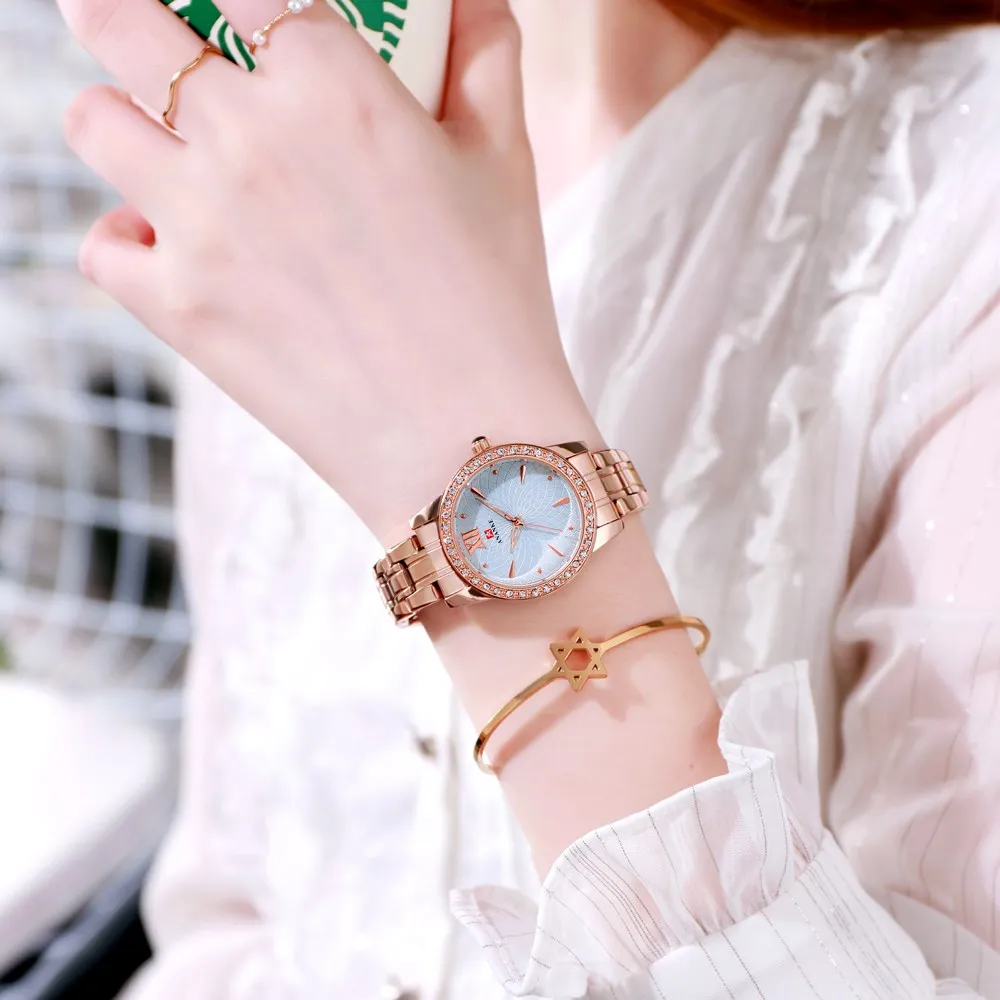 

ANANKE Women Japanese Movement Quartz Watch simple full of Rhinestone Dial Steel Bracelet Ladies Fashion Wristwatch AN31