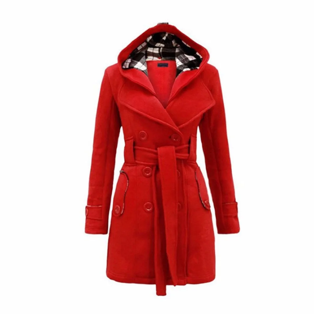 2019 Autumn Winter Women Fashion Long Wool Coats Red Outerwear Female Coat with Hat Casual Jackets Warm Fleece For Lady Overcoat | Женская