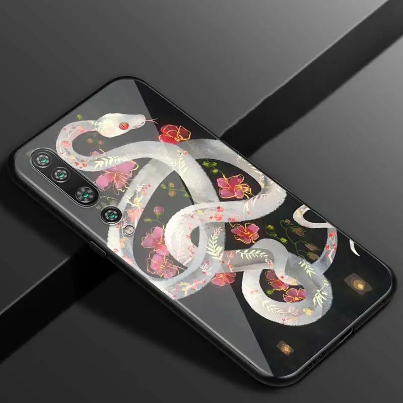 

Snake Flower Painting For Xiaomi Mi Note 10 Ultra 5G 9 SE 8 A3 A2 A1 6X Poco M2 Pro Play F1 Lite 5G Bright Black Phone Case
