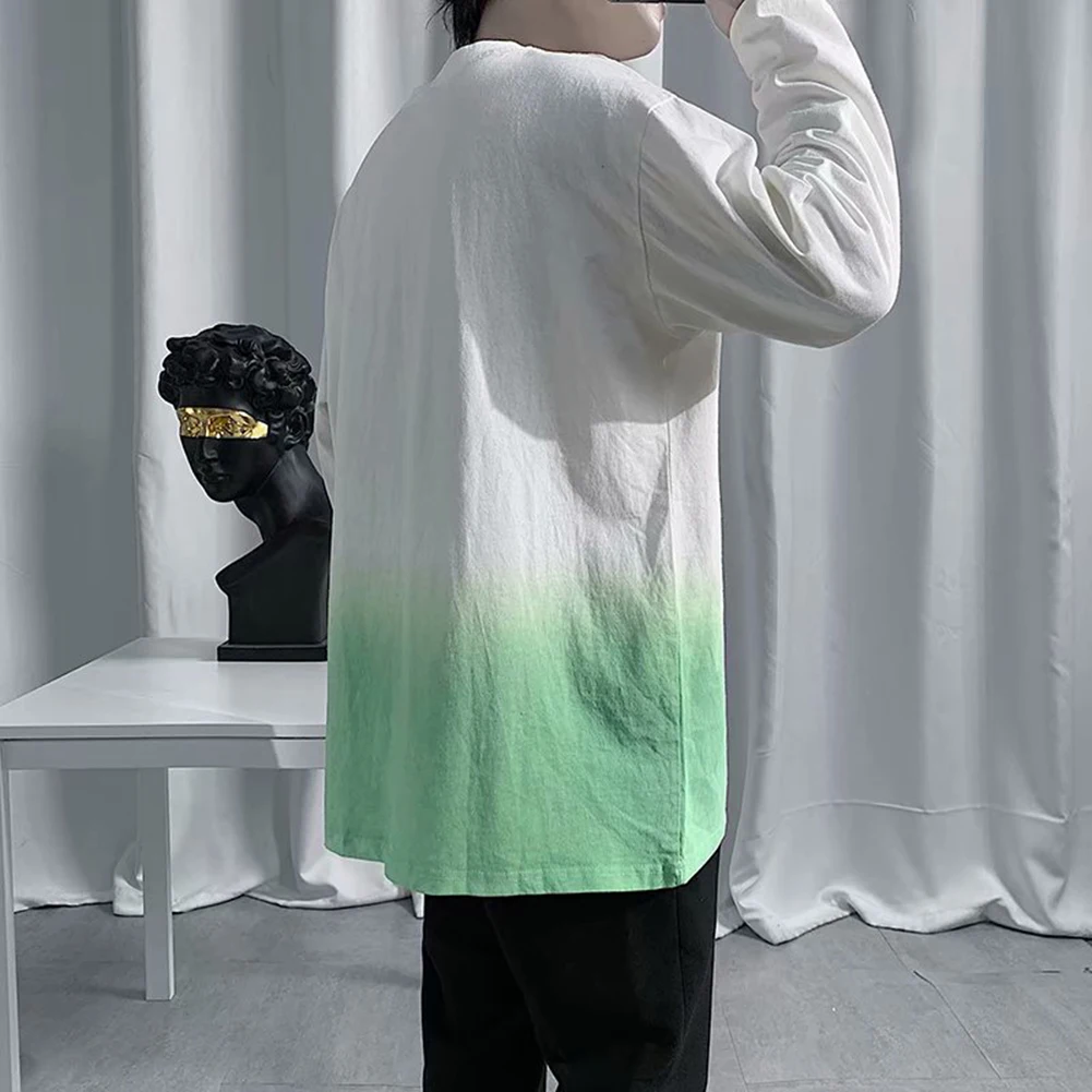 Блузка мужская с длинным рукавом градиентная дышащая свободная футболка круглым