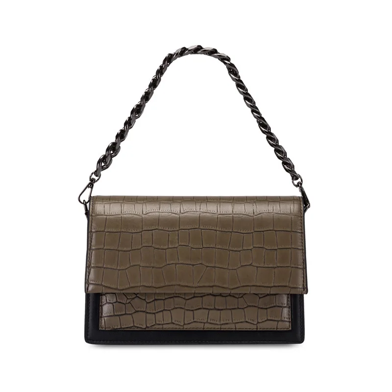 

100% Genuine Leather 2021 New Crocodile Grain Leather Small Square Bag Fashion Shoulder Messenger Bag Retro Chain Handbag Cc Gg