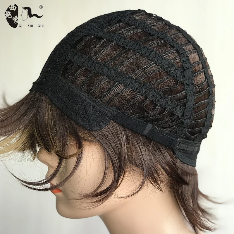 Парик из синтетических волос женские прямые коричневые парики с челкой стильный