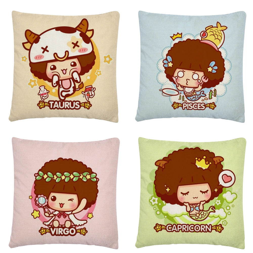 

Girl twelve constellation cartoon pattern Soft Short Plush Cushion Cover Pillow Case for Home Sofa Car Decor Pillowcase 45X45cm