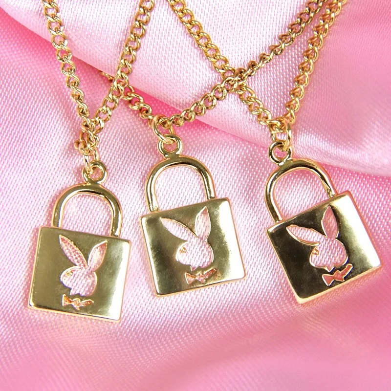 

New Ins Hot Stainless Steel Gold Lock Key Choker Necklace Women Pendant Necklaces Gothic Girls Unisex Lovers Rabbit Collares
