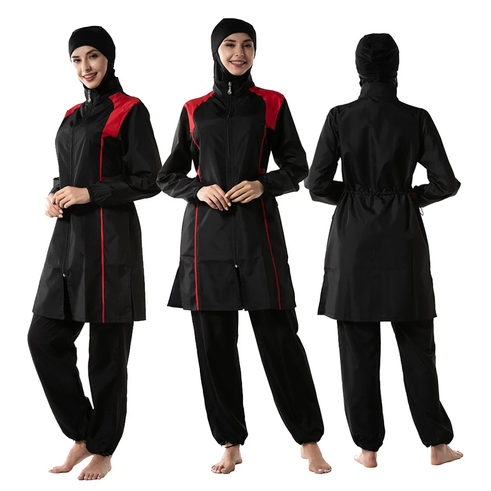 

Islamic Women Muslim Swimwear 3 Piece Sets Burkini print Hijab Swimsuit Modest Swim Surf Wear Sport Full Suit for Swimming 2021