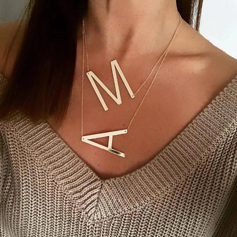 

Fashion Initial Necklace 100% Stainless Steel Jewelry Big Letter Necklace A-Z Gold Necklace Monogram Necklace Gifts
