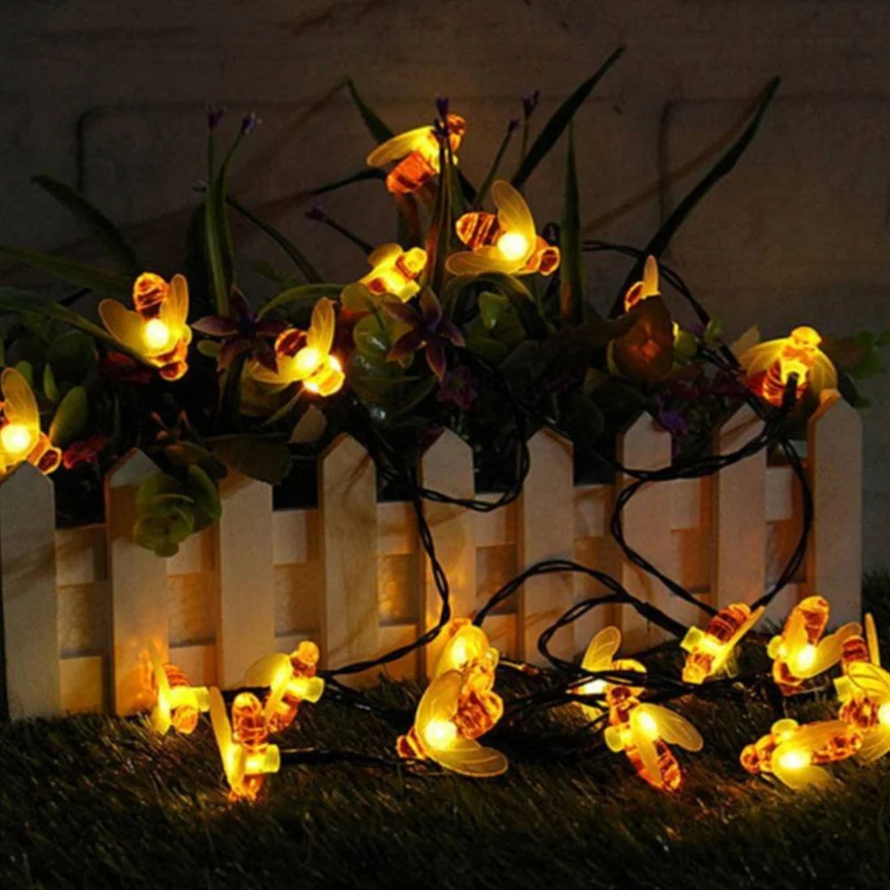 

Bee Decor Lights String Solar Energy LED Waterproof Lamps For Festival Party Outdoor (Warm White, 3.35m 10 Lamps)