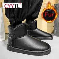 cyytl mens fully fur lined snow boots winter insulated short casual shoes outdoor water resistant leather warm slip on bootie