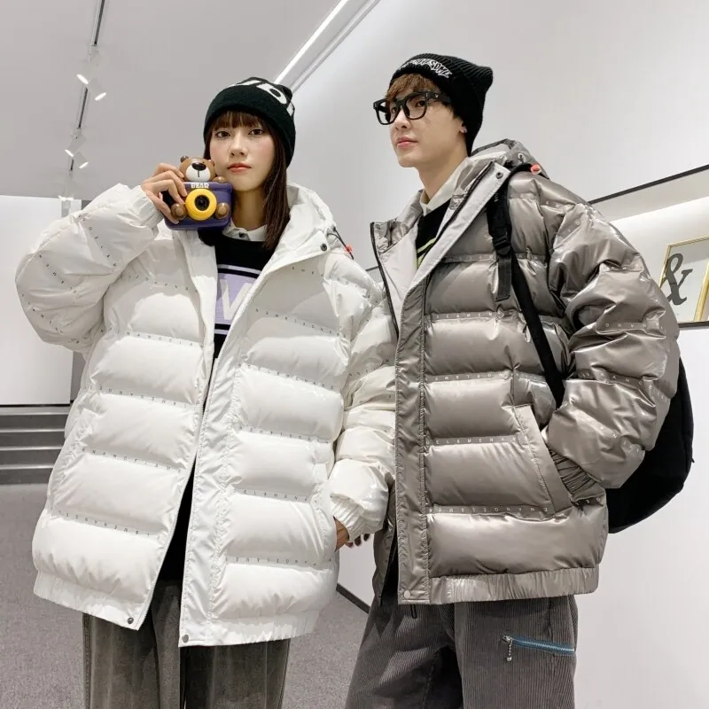 Oversized Men's Clothing White Eiderdown Quality Down Jacket Couples Warm Coat Printed Word Ribbon Women's Thickened Down Jacket