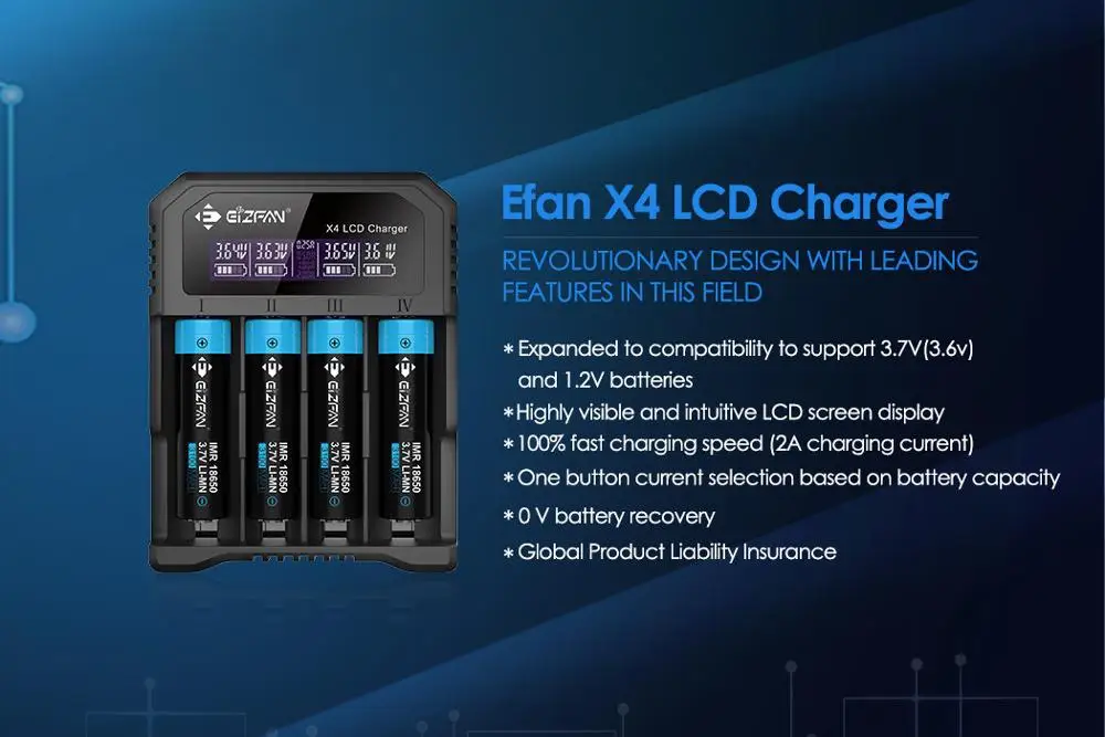 Зарядное устройство Efan Eizfan X4 с ЖК дисплеем быстрая зарядка 2 А паровое зарядное
