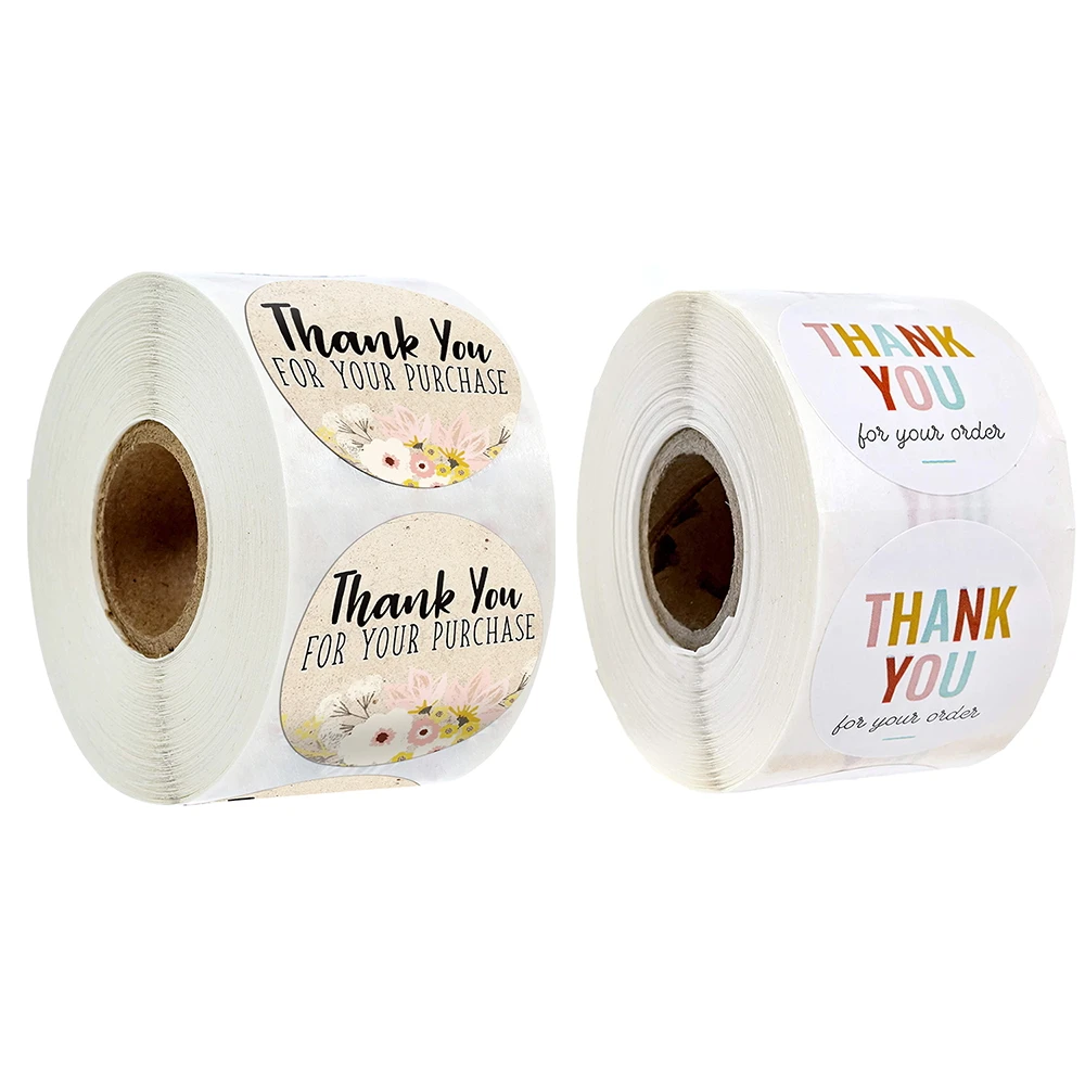 

500Pcs/roll Floral Thank You Sticker Envelope Scrapbooking Seal Label 1 inch for Store Business Gift Decor Handmade Sticker