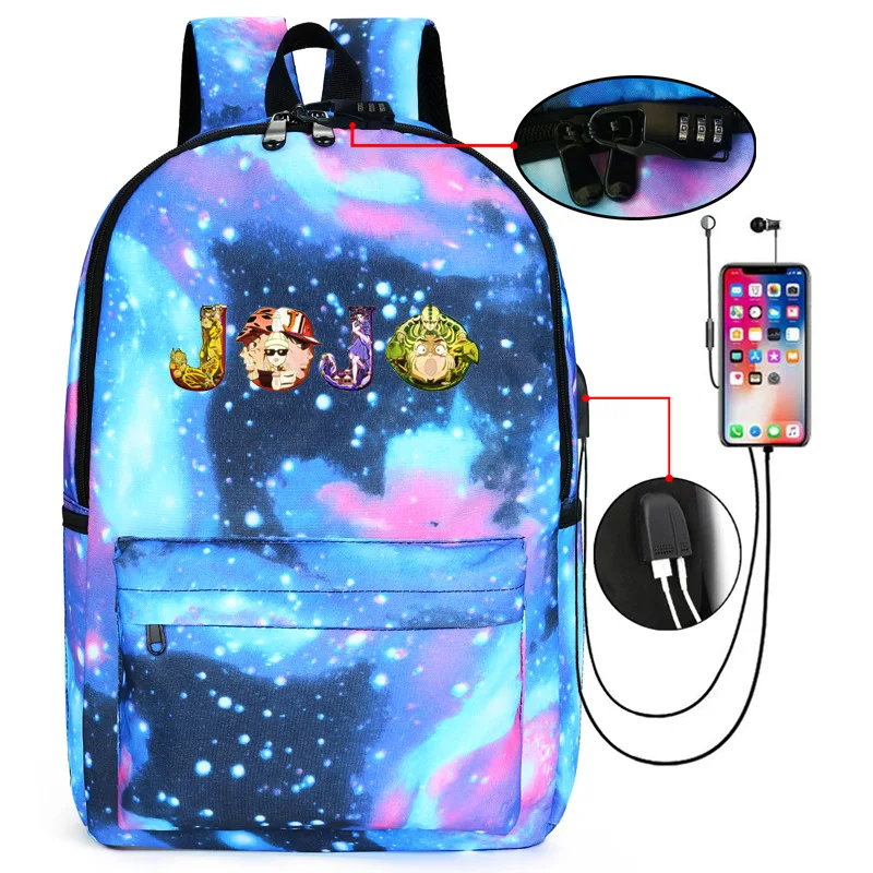 

JoJo's Bizarre Adventure Women Bookbag Nylon School Bags Waterproof Travel Backpack Anti Theft Laptop Bagpack Anime Rucksack