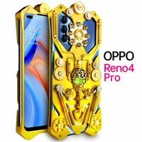 original luxury armor metal aluminum phone cover for oppo reno 4 pro case mechanical gear purely handmade skull phone shell