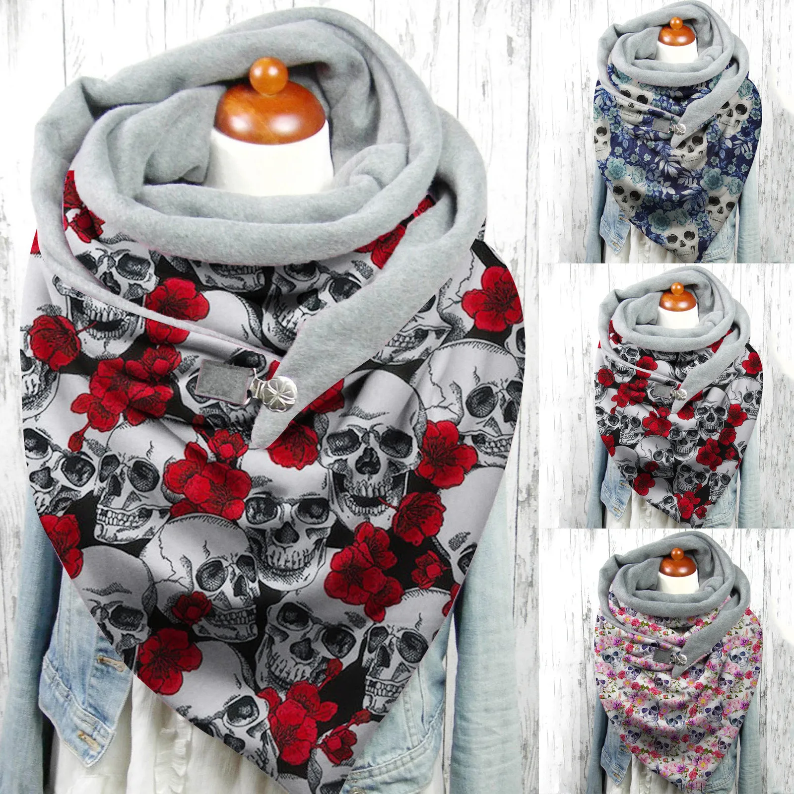

Женские зимние теплые шарфы, забавные, с принтом черепа на Хэллоуин, женский шарф, накидка, шарф, шарф унисекс, на пуговицах, лыжный шарф-снуд