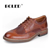 natural leather brogue shoes men lace up plus size flats shoes business formal oxford platform footwear walking men shoes