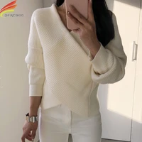 new 2020 winter clothes women sweaters and pullovers slash neck cross thicken warm knit sweater streetwear pull femme beige blue