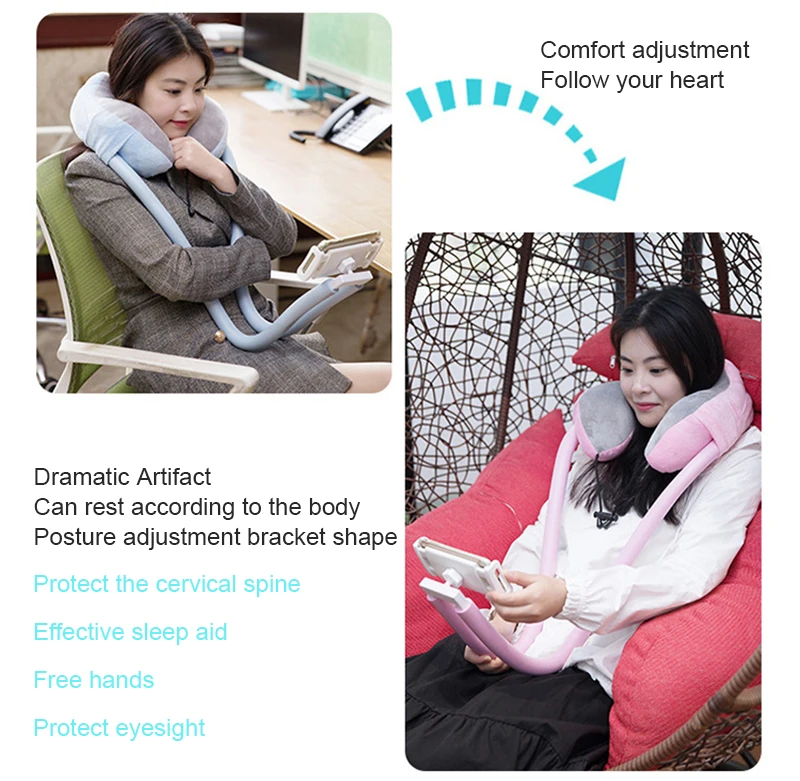 u shaped neck pillow with gooseneck tablet phone holder memory foam nap pillow with flexible phone reading holder new 2 in 1 free global shipping
