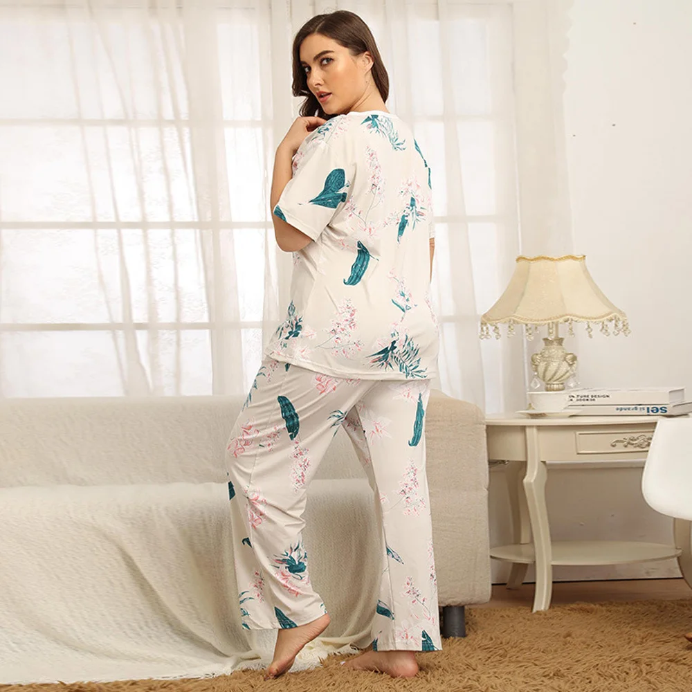 2020 Large Size Women's Pajamas White T Shirt Sleep Tops Pants Nightgown For Woman Home Cloth Night Wear Tall And Fat Trousers | Женская