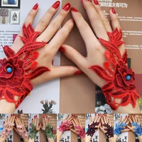 women embroidery lace chinese ethnic glove flower wristband folk dance glove half finger gloves fashion