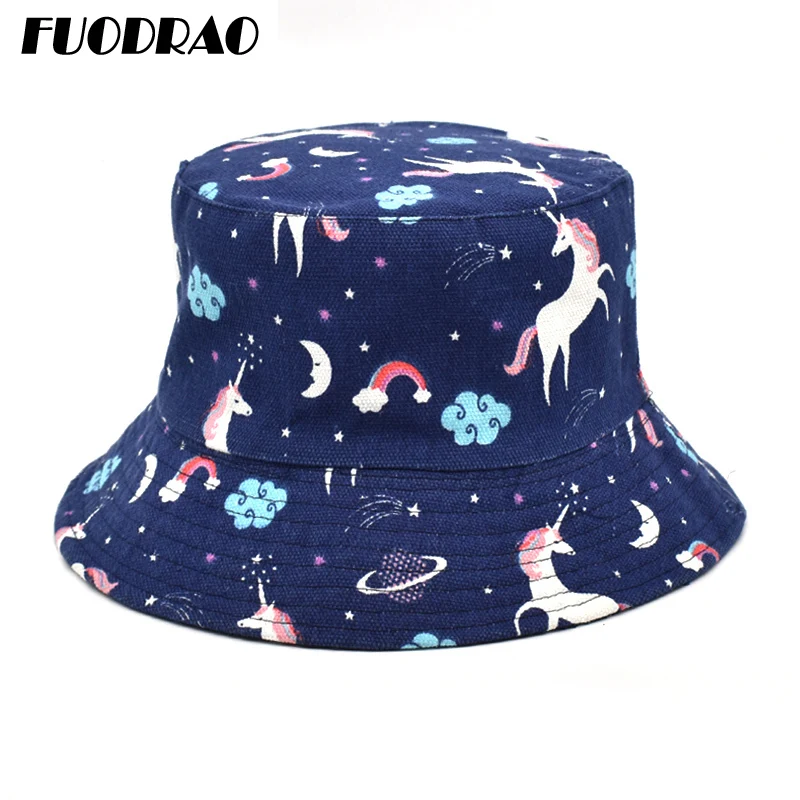 

FUODRAO New Original Cartoon Print Bucket Hat Women Reversible Beach Sun Hat Hip Hop Street Cap Casual Fisherman Hat M72