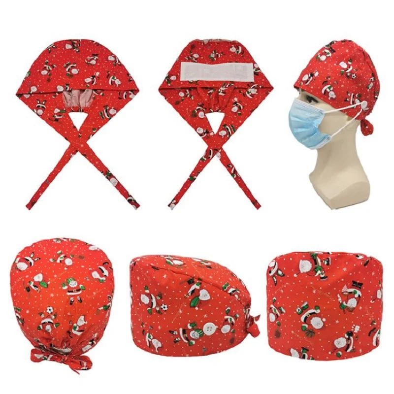 Christmas scrubs caps Santa Claus Print cap Pet Grooming Agency Work Scrubs Beauty Hats Lab nursing gorros enfermeria | Тематическая
