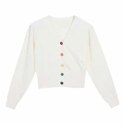 Женский облегающий короткий топ с v-образным вырезом и цветными пуговицами