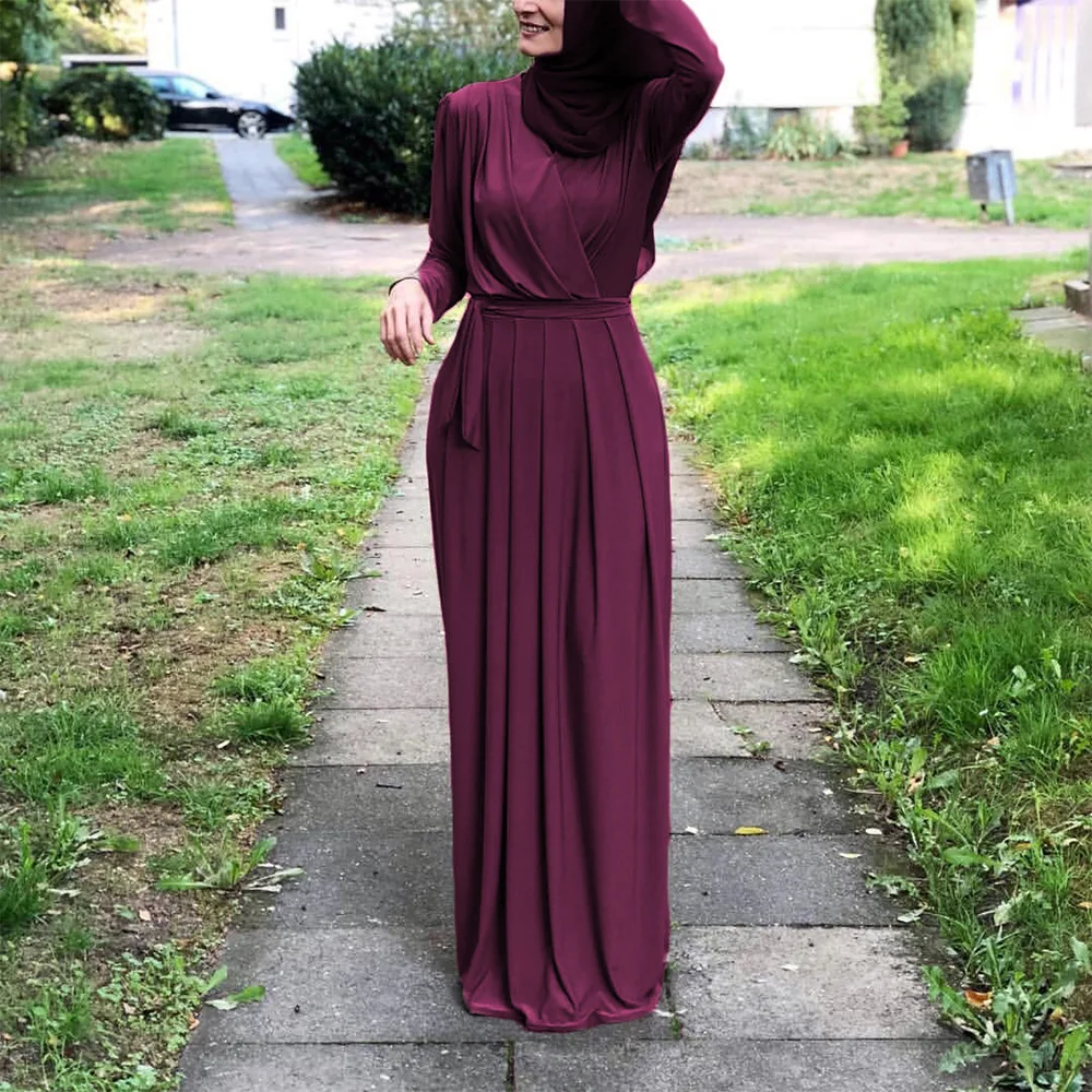 2021 New Turkey Dubai Middle East Hot New Fashion Simple Woman's Solid Color Fashion Temperament Versatile Muslim Dress