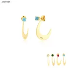 Женский пирсинг в виде Луны ANDYWEN, из серебра 100% пробы, с золотой и бирюзой, в стиле панк, в стиле рок