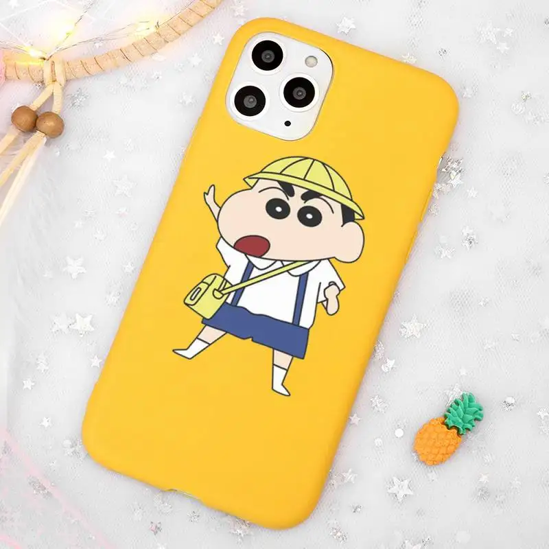 

Crayon Shin-chan cute funny Phone Case Candy Color Yellow for iPhone 11 12 pro XS MAX 8 7 6 6S Plus X 5S SE 2020 XR