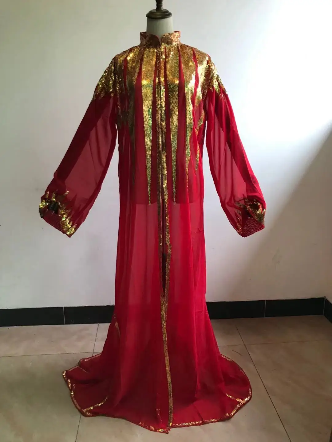 

New African Women's Dashiki Fashion Abaya Stylish Chiffon Sleeve Golden Sequin Loose Long Coat Dress Black Free Size