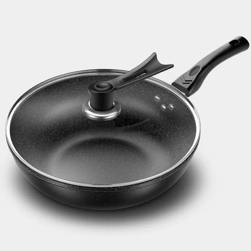 

Maifan Stone Wok 30CM32CM34CM Household Wok Fume-free Pan Non-stick Iron Pan Chef's Pans Non-stick Glass Cover Eco-Friendly