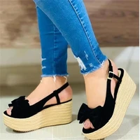 summer platform shoes women 2021 new peep toe ladies wedge sandals with bowknot 35 43 large sized female dress party office shoe