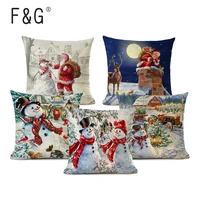 snowman santa printed decorative cushion covers 45x45cm merry christmas pillow cover linen pillowcase for home decor