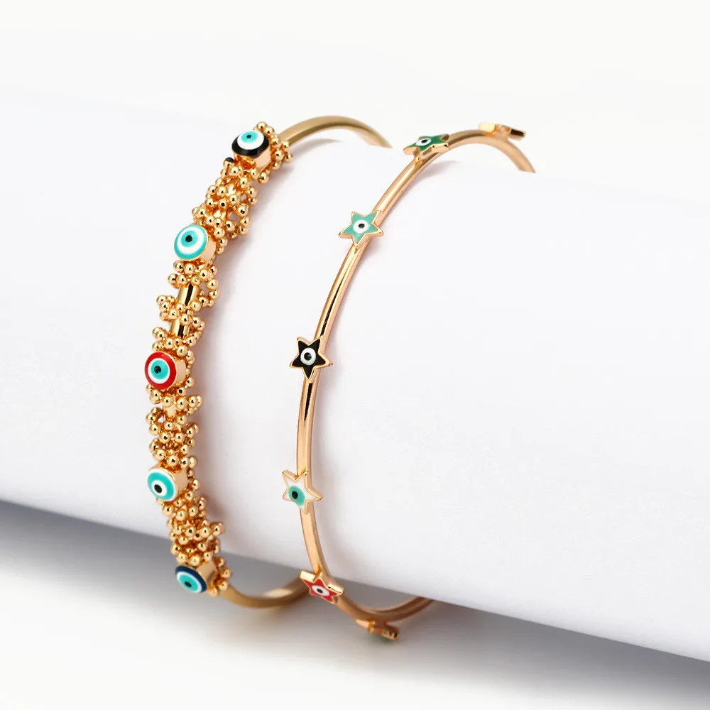 

1PC Blue Eye Bracelet European And American Simple Demon Eyes Gold Silver Starfish Open Hand Jewelry