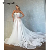 thinyfull 2022 newest shiny beadings a line wedding dresses sweetheart sleeveless long train bride boho country bridal gowns