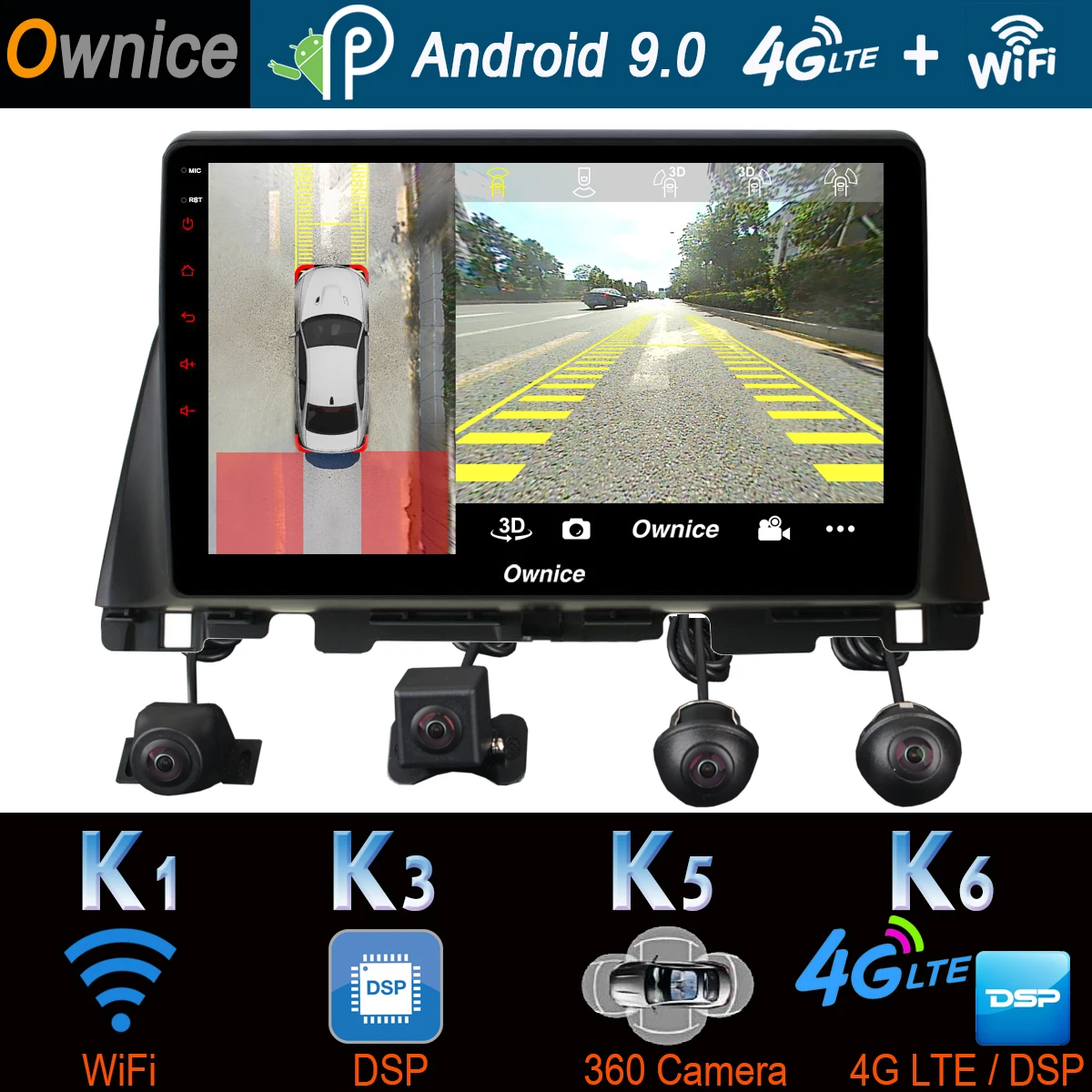 1 Din 360 ° панорамный Android 9.0 4G + 64G GPS радио CarPlay SPDIF DSP Автомобильный мультимедийный